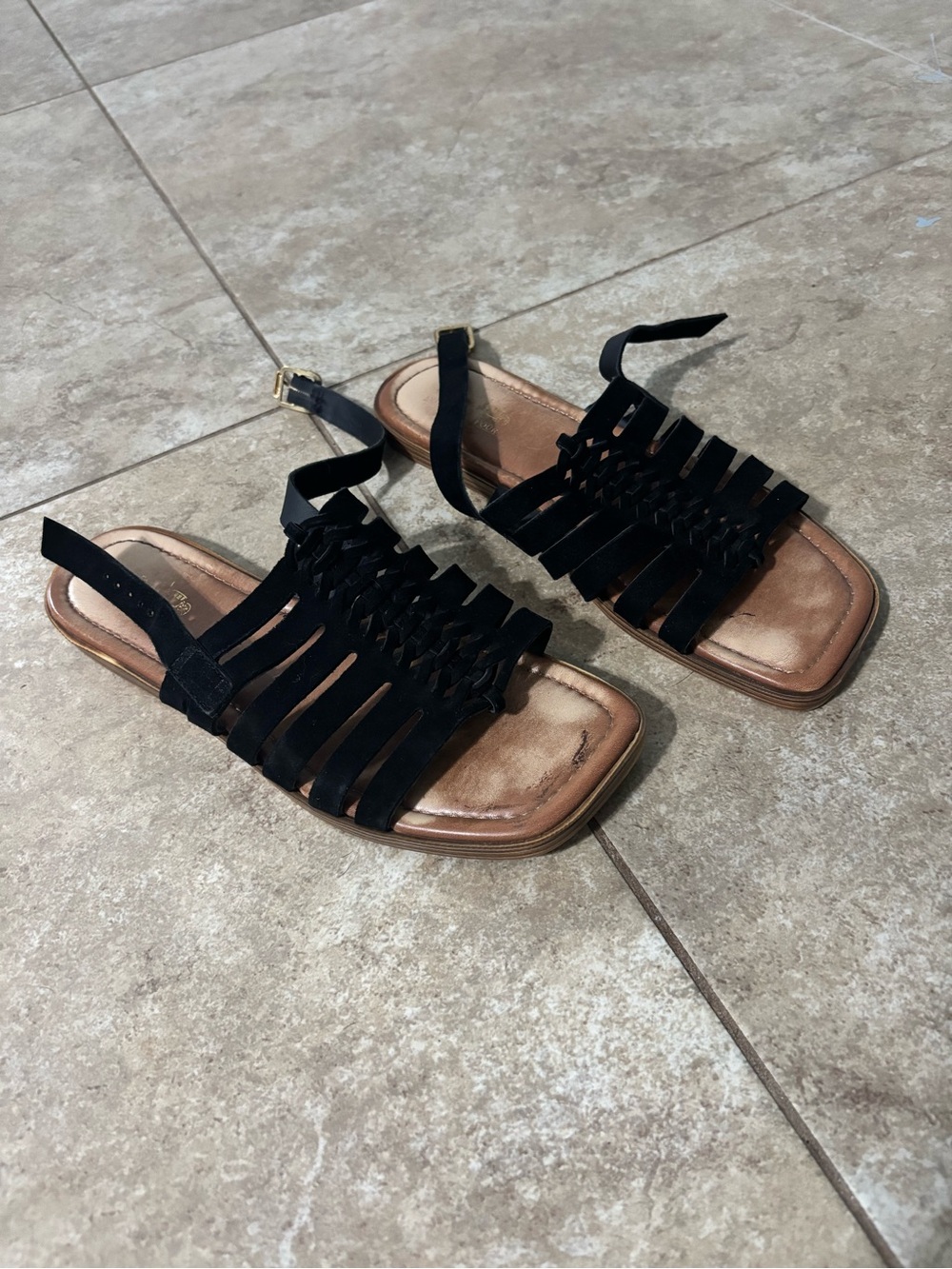 Coach and Four-Black Strappy Woven Slingback Sandals